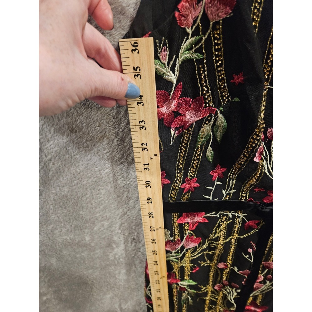 Marchesa Notte  Sz 6 Embroidered Mesh Midi Dress Cap Sleeve Belted‎ Formal #467H - Picture 7 of 15